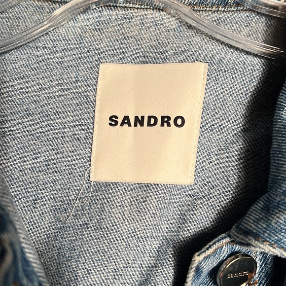 Sandro Augustin Mixed Media Denim Shirt Jacket - Picture 9 of 16